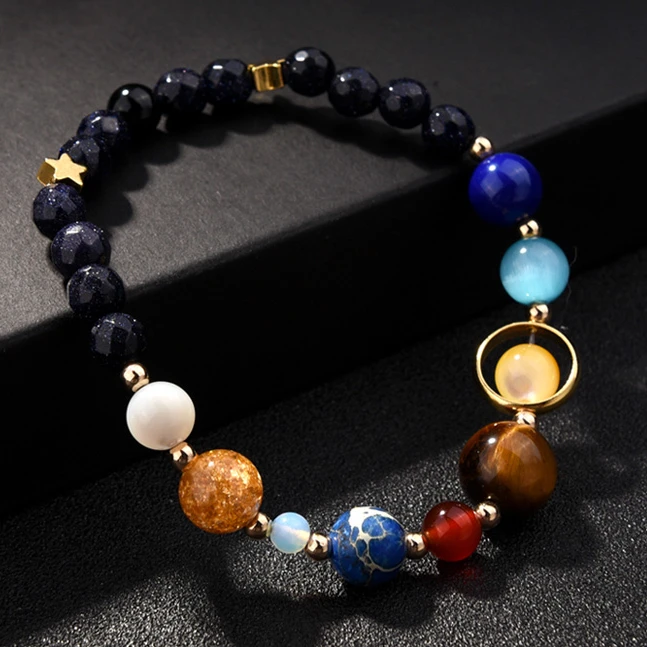 

New Stone Bracelet Universe the Eight Planets in the Solar System Guardian Star Bracelet for Women Men Gift, Silver color