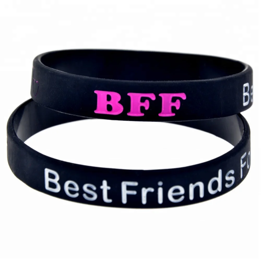 

50PCS BFF Best Friends Forever Silicone Wristband for Students, Black, pink