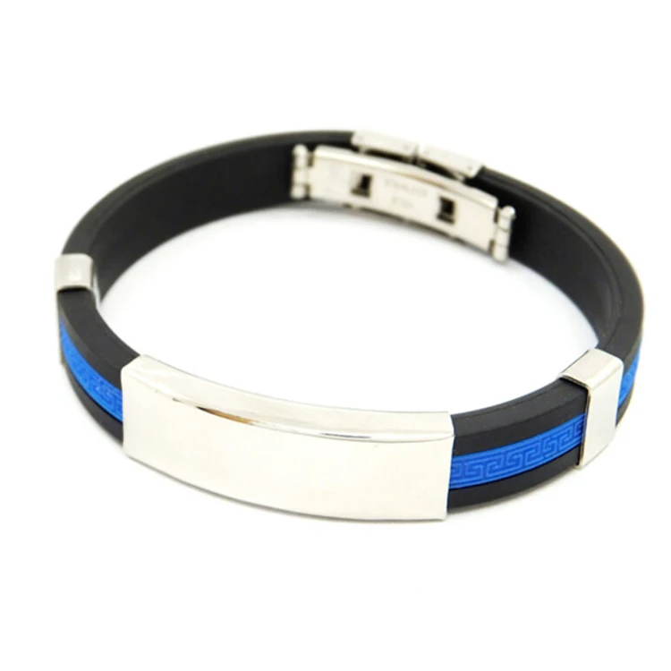 

Wholesale Fashion Basketball Wristband Stainless Steel Clasp Adjustable Rubber Bracelet for man, Picture