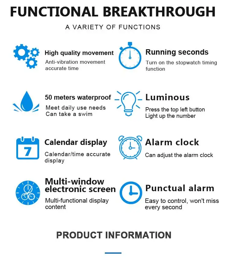 Addies 50M Waterproof LED Alarm Backlight Super Cool Watch Men Digital Sports Military Watch