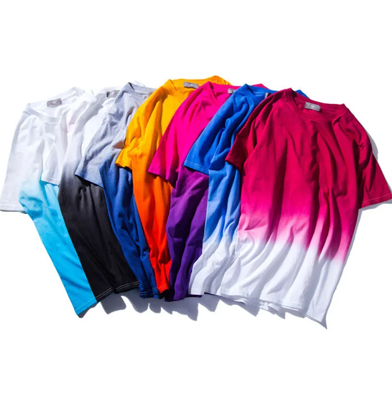 

High Quality Quick Dry Customized Logo Streetwear gradual change dip dyeing and webbing inside the collar
