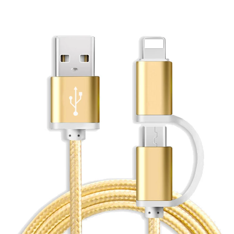 Factory price 2 in 1 Nylon Braided USB cable charge for mobile phone Alibaba USB Data Cable