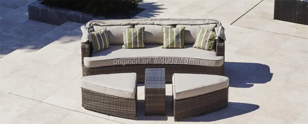 Sun Leisure Outdoor Sectional Rattan Canopy Sofa Bed And Ottoman