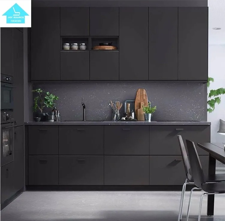 2017top Quality Black Melamine Kitchen Cabinet Design - Buy Modern