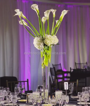 Tall Slim Clear Cylinder Glass Vases For Wedding Table Decoration