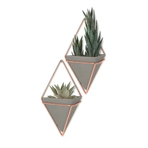 Image of Wall Decoration Brass Metal Vase Hanging Planter Vase Geometric Wall Decor Container For Succulent Plants
