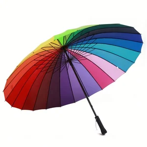 Image of 24 Ribs colors Rainbow straight wind resistant waterproof auto open long handle cheapest umbrella golf paraguas