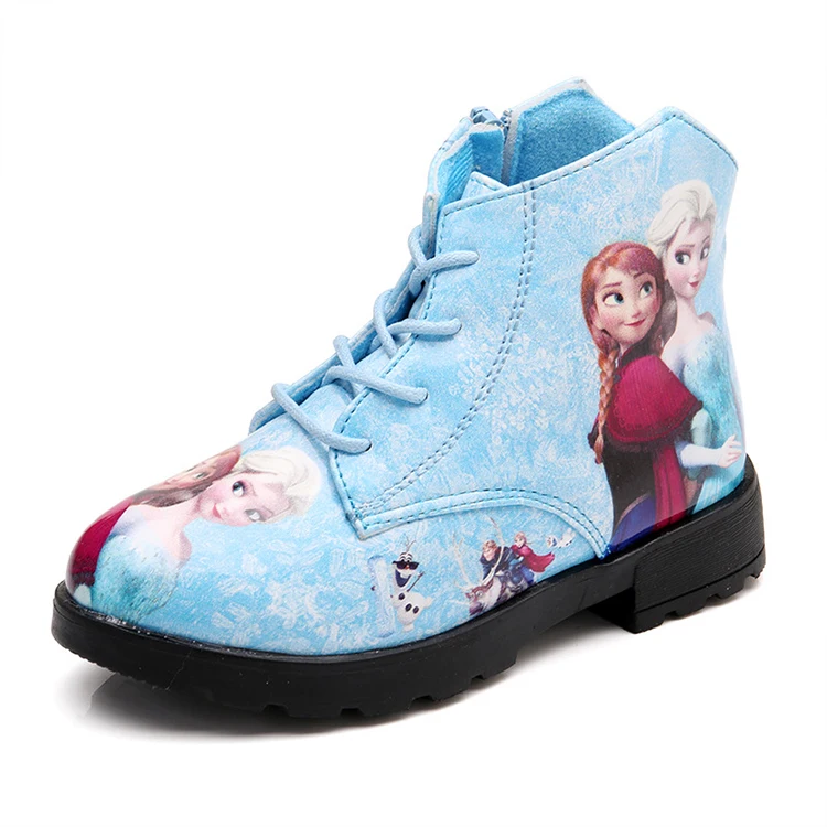 

2021 Cartoon Frozen Elsa Anna PU Boots for Baby Girl Kids Winter Shoes Princess, White, blue, pink
