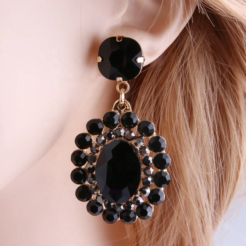 

NeeFu WoFuNew women's zinc alloy rhinestone glass pendant earrings, Pink