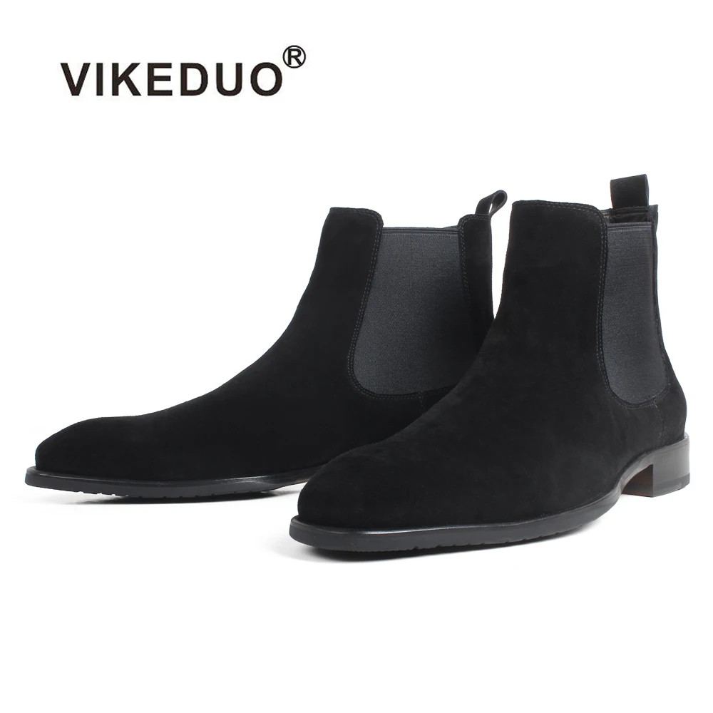 

VIKEDUO Hand Made The Best Places To Buy Wearing Men's Stylist Winterising Leather Mens Suede Chelsea Boots, Black