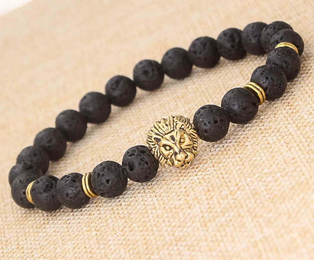 

2021 Hot sell Women men 's Lava volcano stone buddha bead bracelet with lion tiger head charm