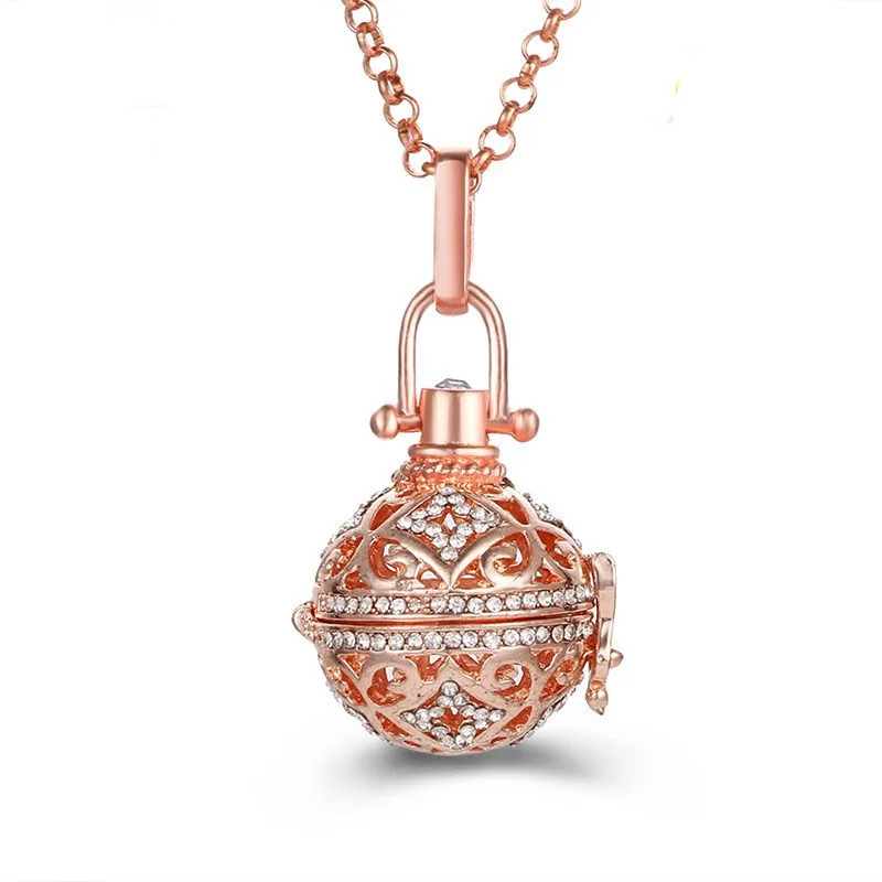 

2019 Best Selling Aromatherapy Perfume Essential Oil Locket Diffuser Necklace Crystal Rhinestone Harmoney Chime Ball Necklace, Picture