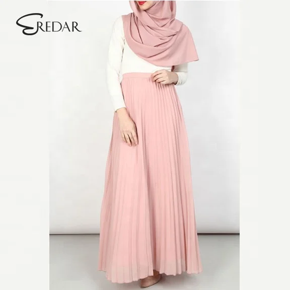 2019 Women Summer Fashion Chiffon Maxi long pleated Skirt for muslim