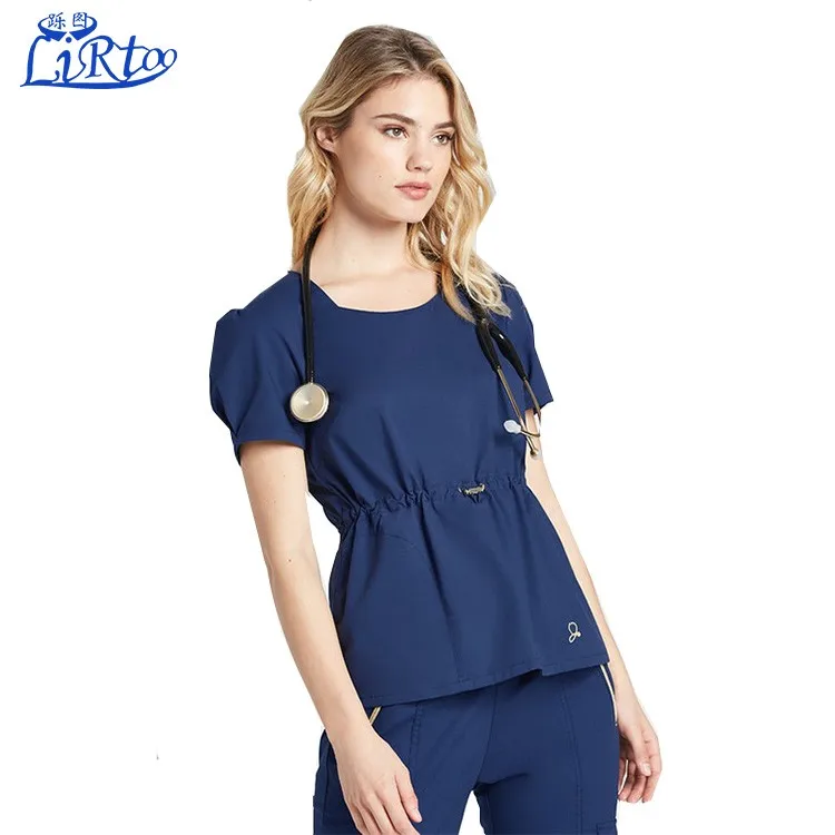 Custom Women High End Hospital Nurse Scrubs Uniform With The Cinched