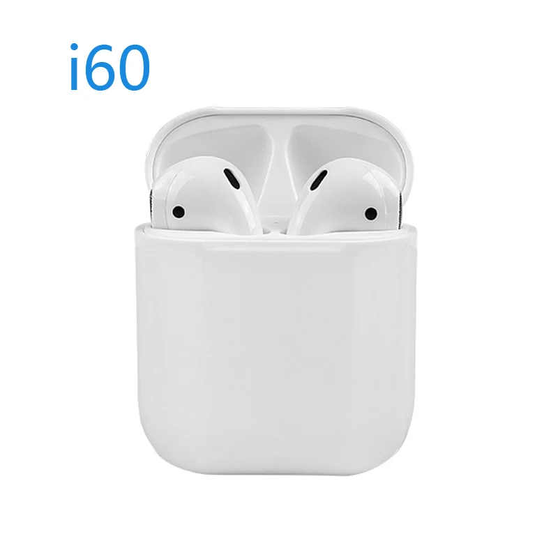

i60 True Stereo TWS BT V5.0 Earphone With Qi Wireless Charging Box for iPhone Android Handsfree Earbuds Headphone POP UP Window, White;i60 tws wireless earphone earbuds
