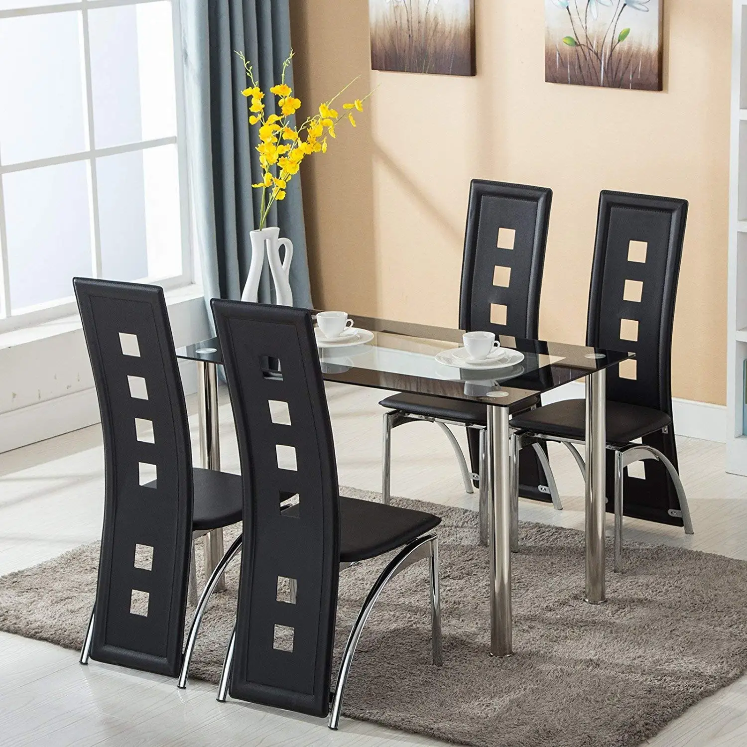 Factory Price Heavy Duty Dining Tables Set Glass Top Table And 4 Leather Chairs Kitchen Furniture Buy Leather Kitchen Furniture Dining Room Furniture Glass Dining Table Product On Alibaba Com