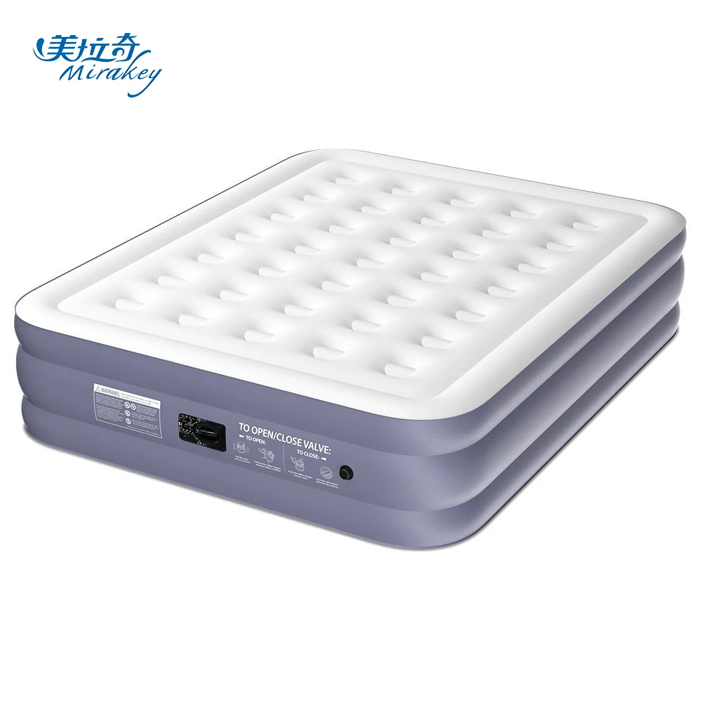 Mirakey Portable Flocking Custom Queen Size Air Bed Double Person Inflatable Air Mattress With Built-In Pump