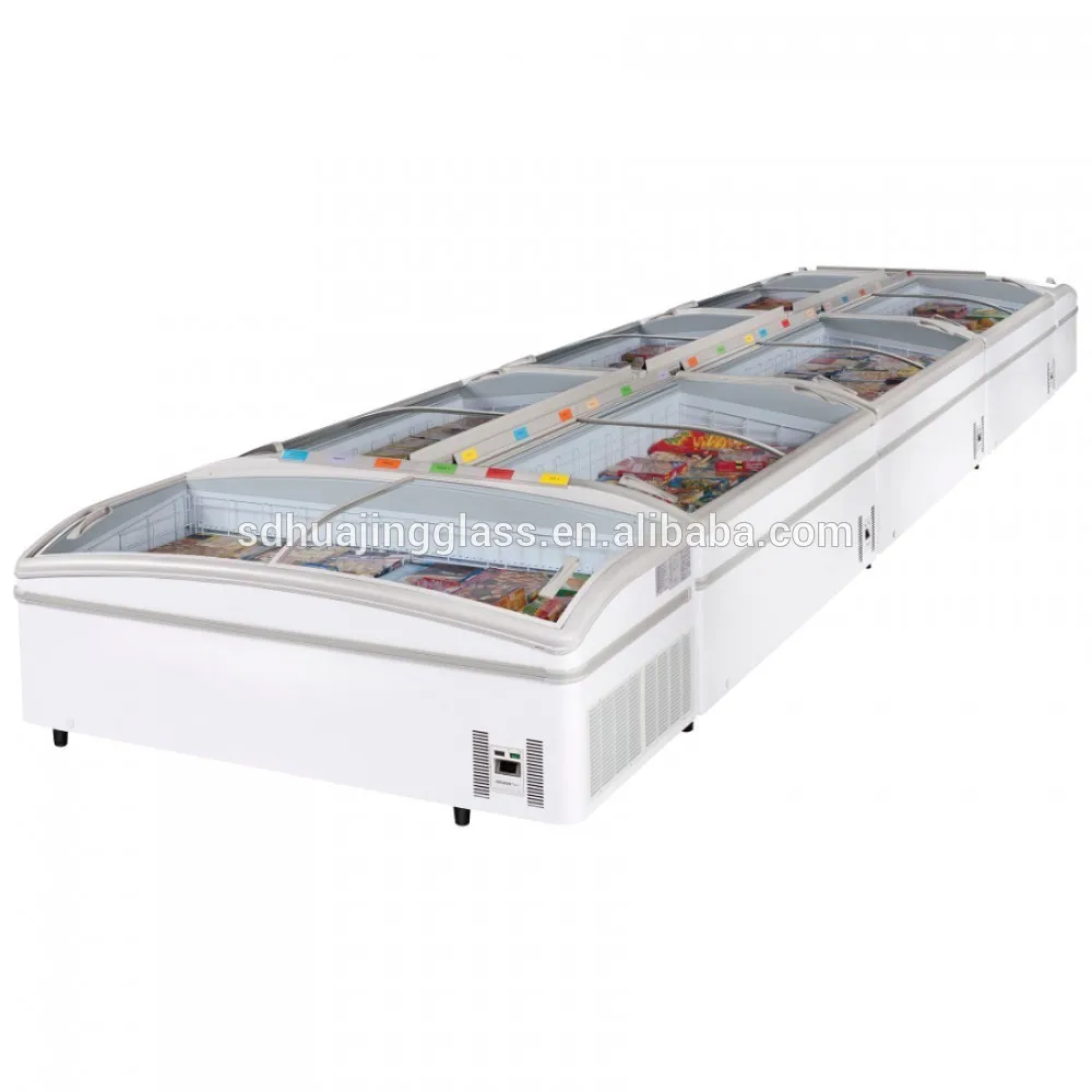 Horizontal ice cream freezers, display Sliding Curved Glass Door for ice cream dipping cabinets