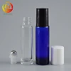 blue clear custom long glass bottle 10ml glass roll on bottles plastic roller