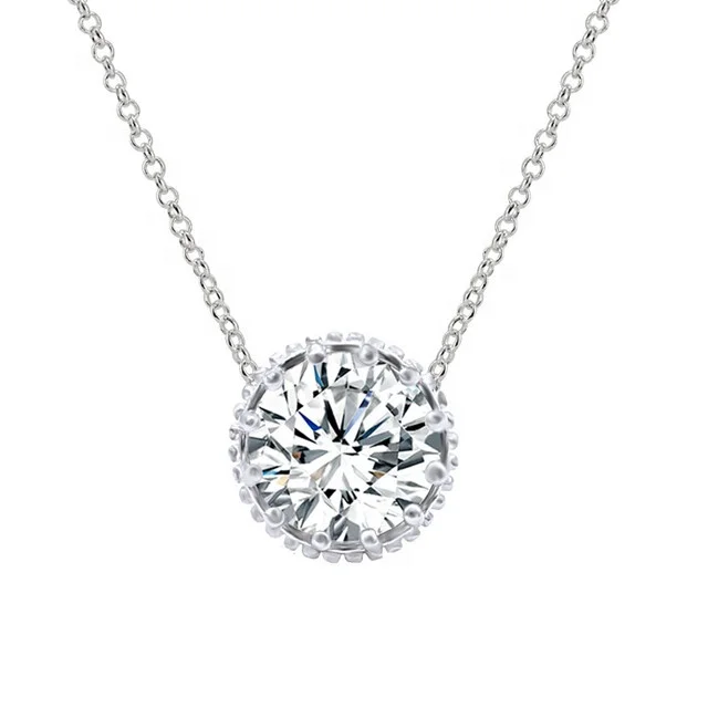 

2 Carats Diamond Jewelry 45CM Chain 7.22 * 7.22 MM Pendant Silver 925, White