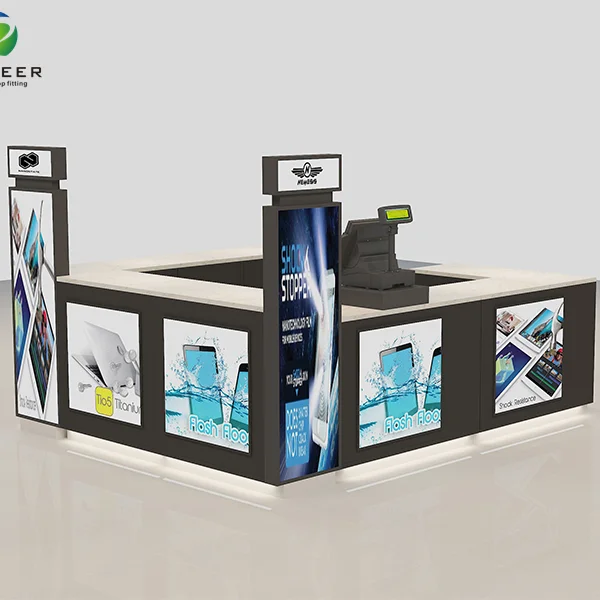 

Best Selling Phone Accessories Kiosk For Mobile Shop Interior Design Computer Shop Counter Design, Customized