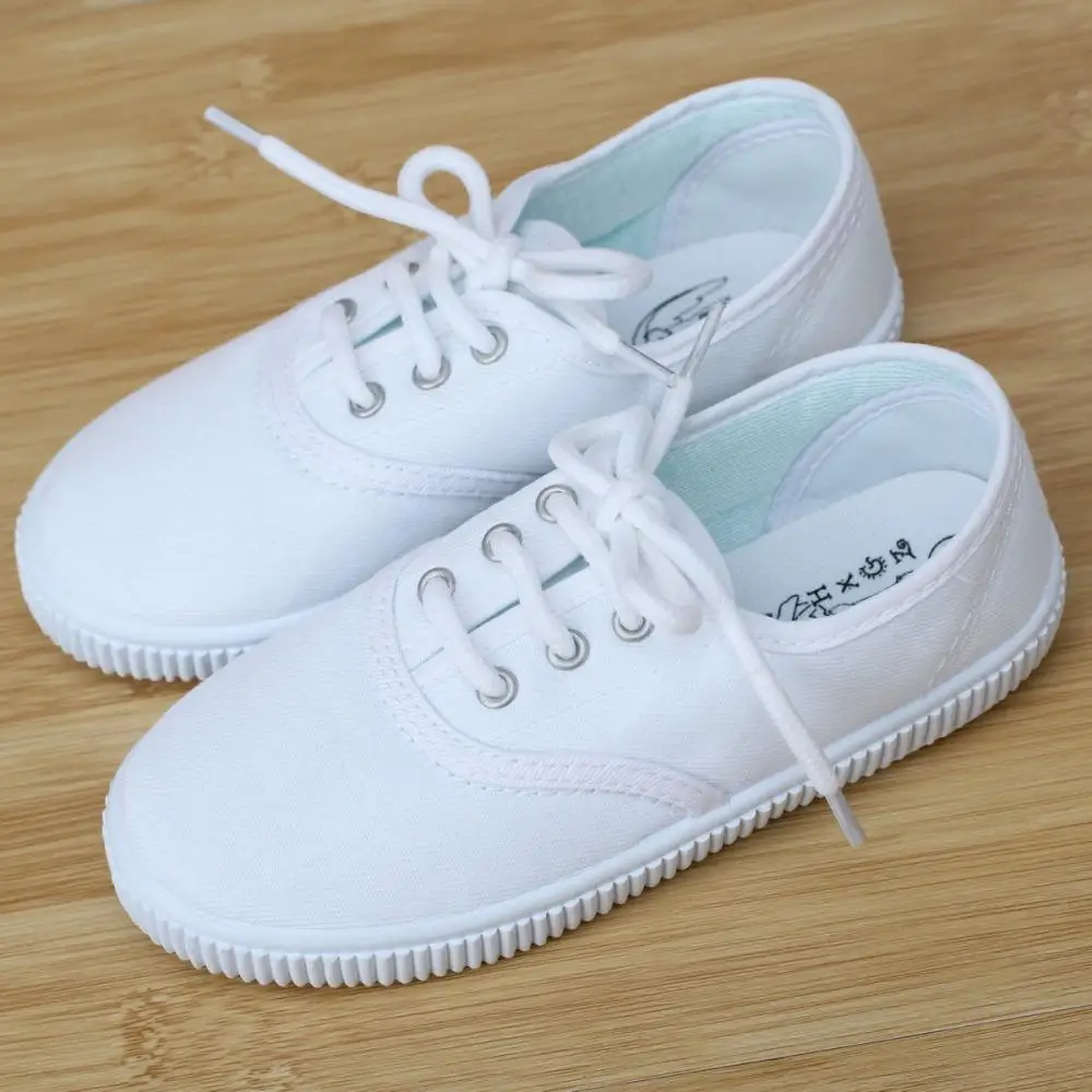 2016Hot selling male female child canvas shoes white classic cotton made shoes lacing dance