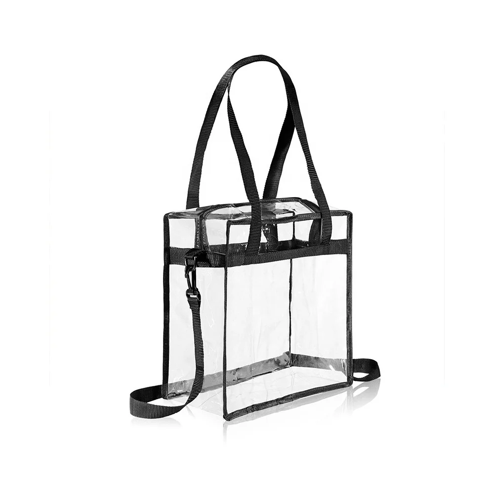 

Wholesale Women Waterproof Security Shoulder Clear Tote bag Transparent PVC Beach Bag, Black, white or according to your design