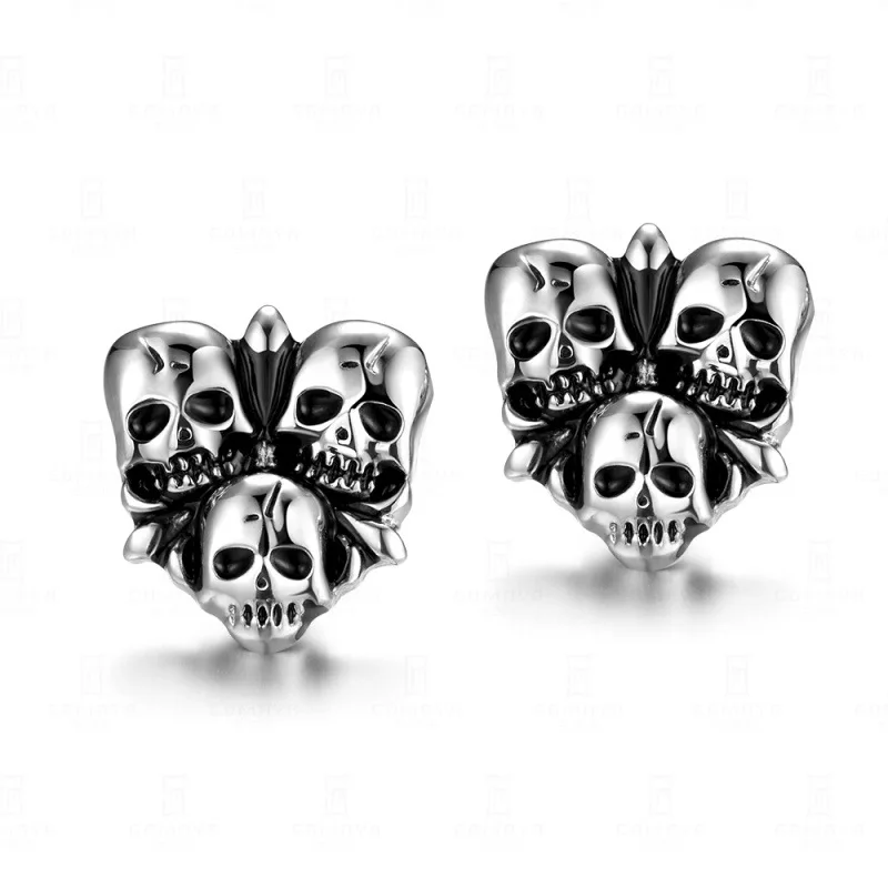 GMYE003 Three Skeleton Skull Earrings Jewelry Women, Stainless Steel Stud Earrings 2019