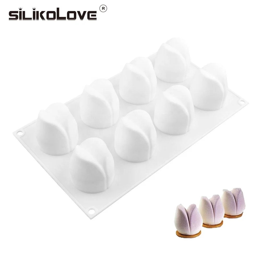 

New 8 Cavity Silicone Bud Mousse Dessert Cake Mold with Flower Shape Pastry Tools Moulds Eco-friendly Stocked LFGB, As picture or as your request