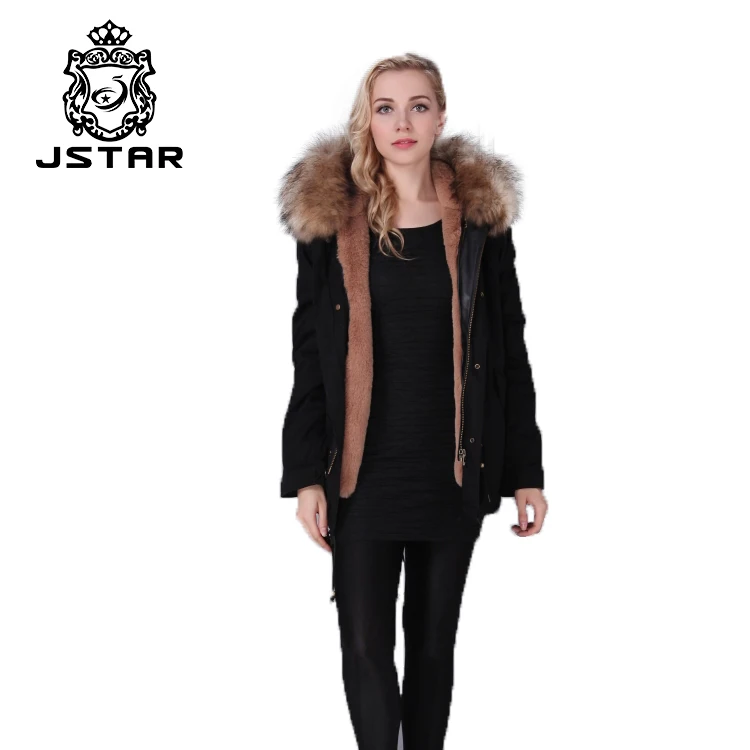 

Natural fur collar and faux fur lining mens parka coats with black cotton shell