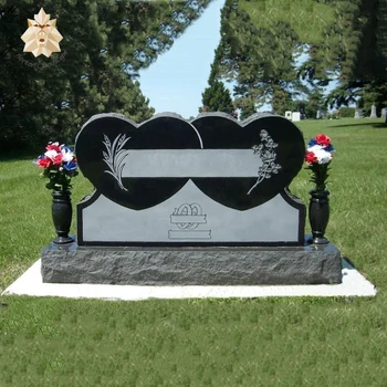 Black Granite Double Heart Shaped Headstone Tombstone Ntgt-388a - Buy ...