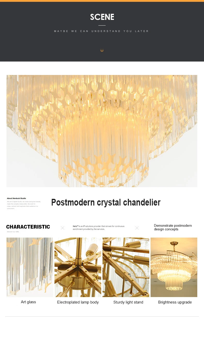Hotel lobby Villa Banquet hall Stainless steel K9 Postmodern Crystal Chandelier Lighting