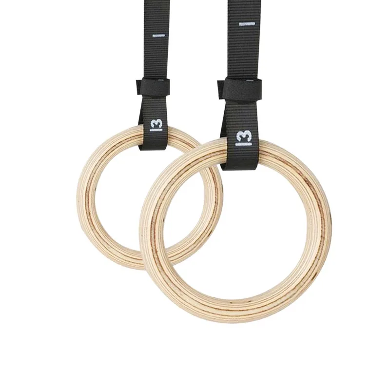 

Hot Sale Wooden Gymnastic ring set,Fitness Gym Rings with Flexible Buckles, Customized