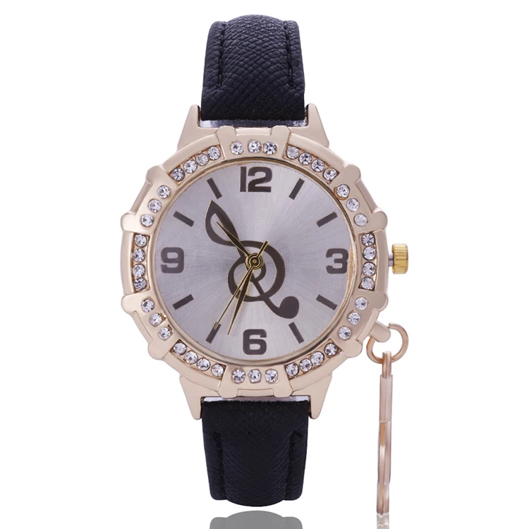 

2019 Musical Note Pendant Watch Rhinestone Quartz Wrist Watch Leather Women Watch (KKWT82063), As the picture