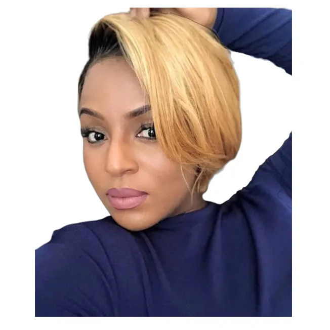 

Wholesale cheap pixie wig for black women 1b/27 short lace front pixie cut wig