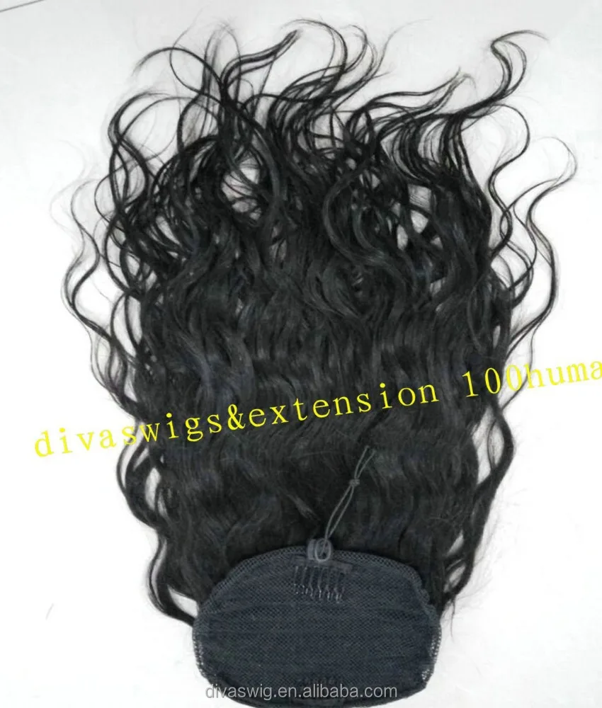 

Double drawn natural wavy ponytails human hair extensions clip in