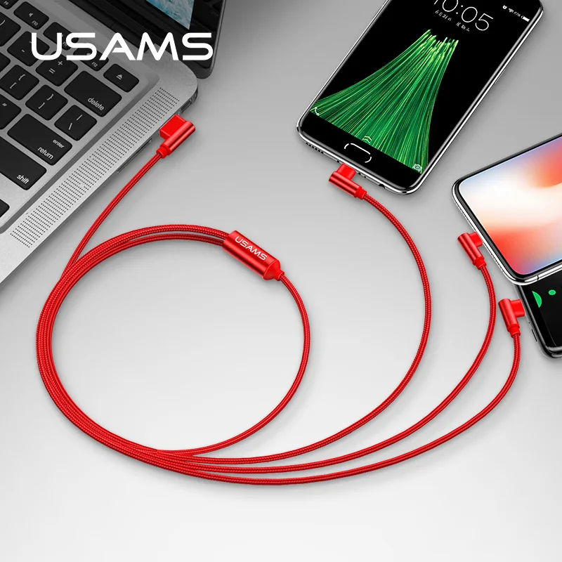 

USAMS US-SJ242 multi new design 90 degrees nylon type c retractable 3 in 1 usb data cable, N/a