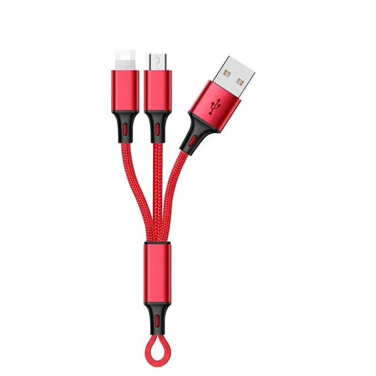 

2in1 USB Cable Keychain for IOS Android Key Holder Fast Charging Portable Cord, Black/blue/red/silver