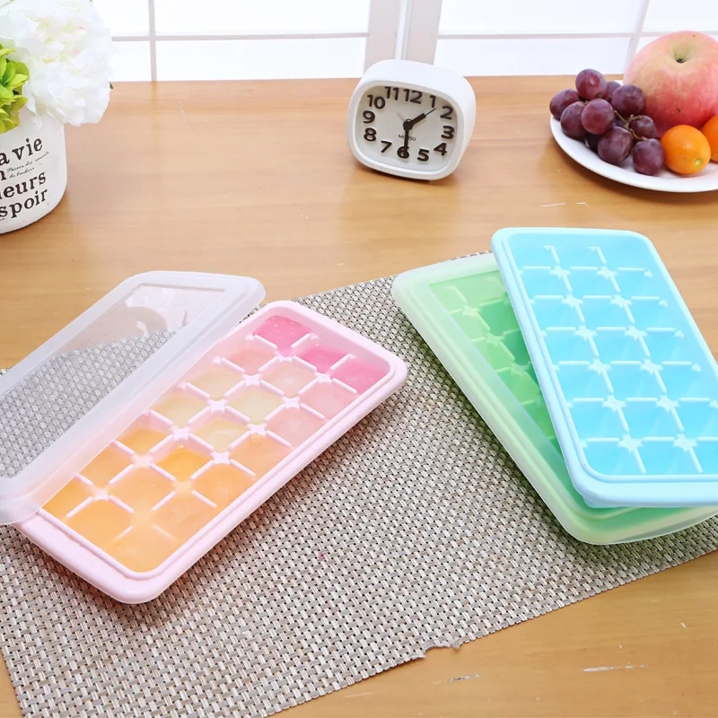 

QM BPA free cheap custom logo 21 cavity ice cube tray with lid for whiskey, Pink/green/blue