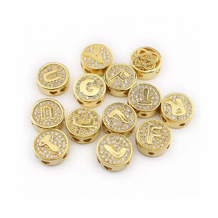 

CZ6760 High quality gold CZ Micro pave Alphabet Letter disc Spacer Beads,Cubic Zirconia Diamond Letter Round Spacers