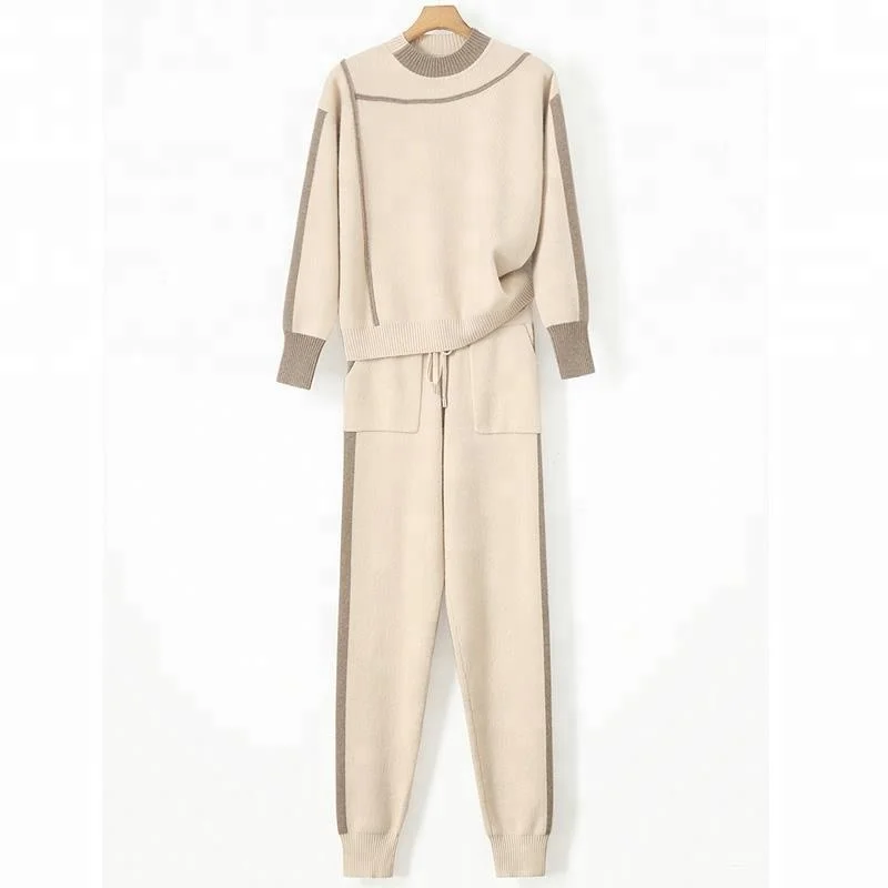 

Women's winter costume knitted contract color sports fashion pants suits