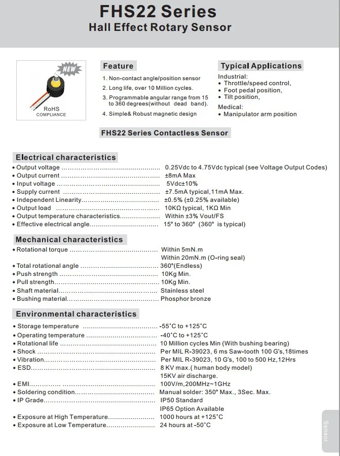 FHS22 Contactless type sensor Rotary position sensor Hot new Inductive Proximity Sensor CE ROHS ISO9001 ISO14001 ISO18001