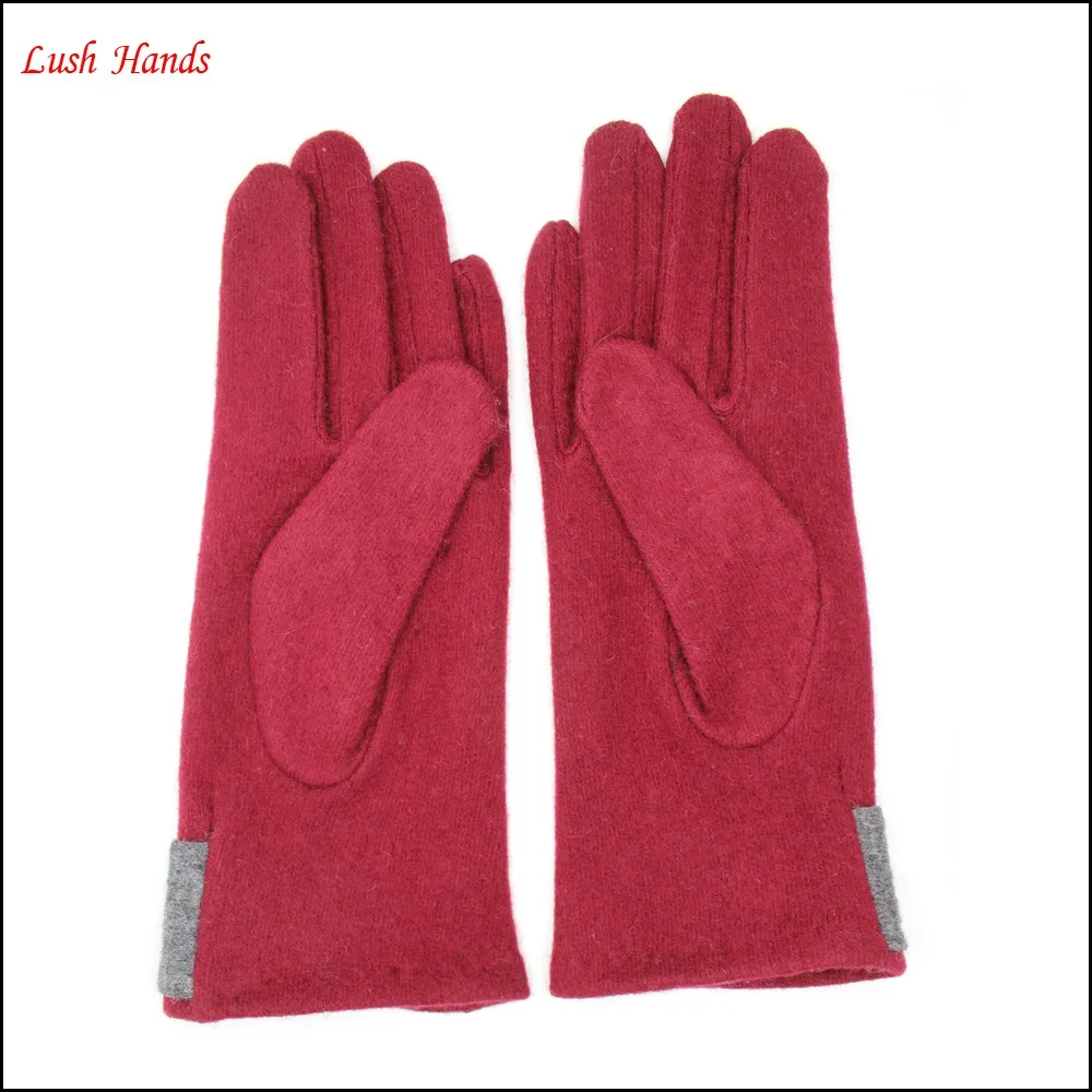 Lady's high quality winter warm red woolen gloves with bow