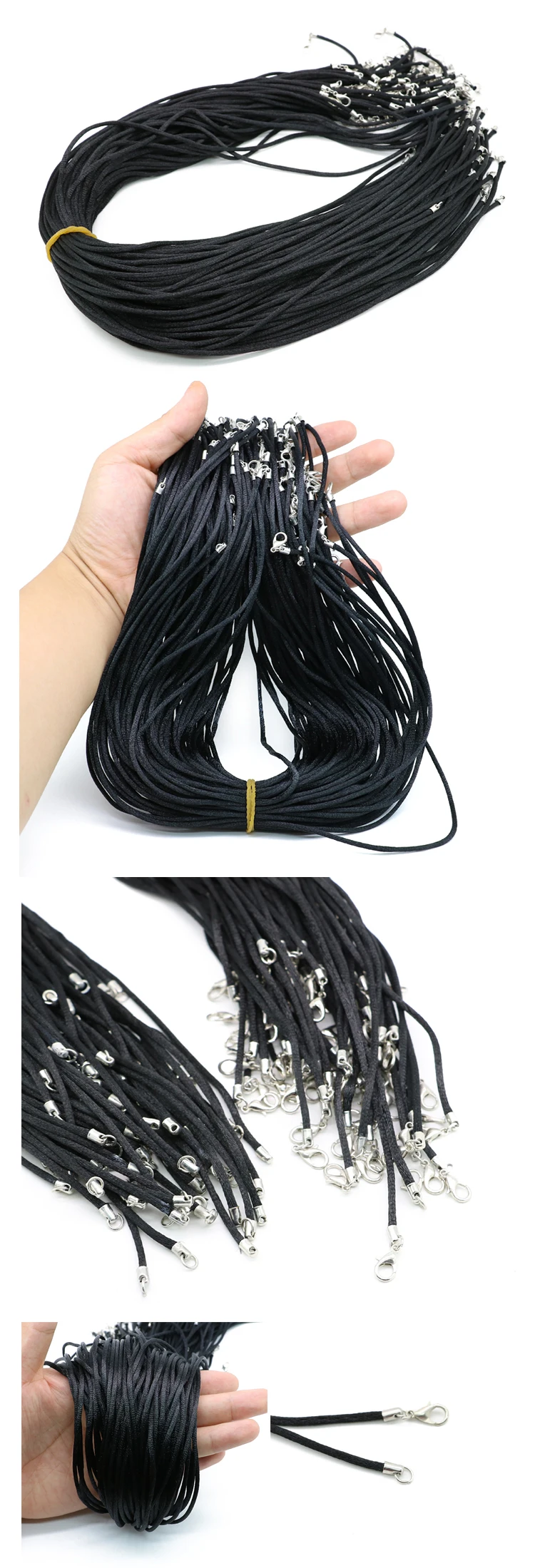 2.0mm Rat Tail Satin Black Cord Necklace With Lobster Clasps And Extenders 19inch Adjustable Diy