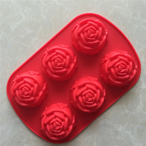

Amazon hot food 6 cavity grade silicone Rose cake mold, Stock or customized