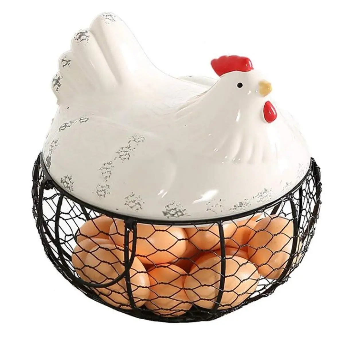 MyGift Black Wire Chicken-Shaped Egg Basket