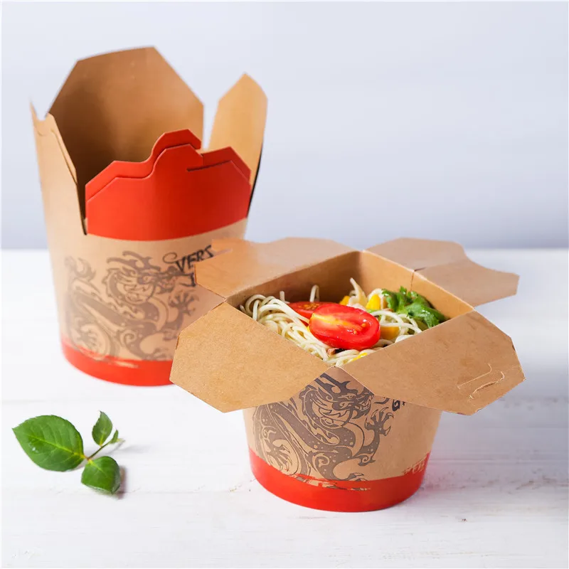 Eco Friendly Compostable Chinese Takeaway Box Kraft Noodle Box Doner