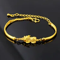 

Luxury Ethnic Pixiu Bracelet 24K Gold Color Brave Troops Elegant Retro Bracelet For Women Wedding Jewelry Gift