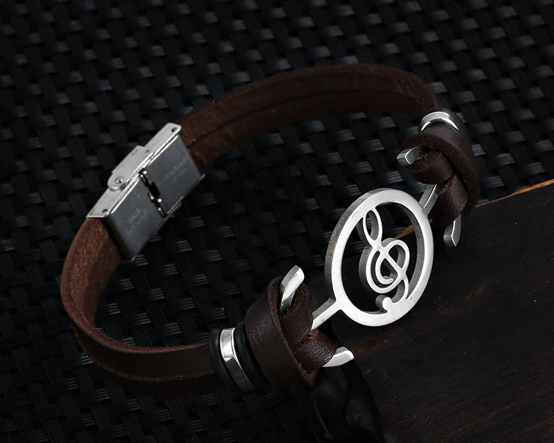 

New mens leather bracelets Stainless steel music symbol bracelets Simple Korean titanium steel bracelets, Picture shows