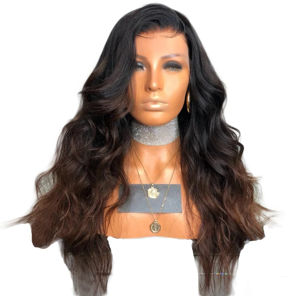 

Pre-Plucked 20 Inches Ombre 2 Tone Body Wave Brown Color Lace Front Wigs Cuticles aligned Human Hair Wigs